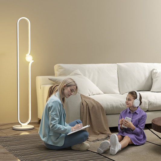 HOMCOM Dimmable LED Floor Lamp White Glass Night Light 2
