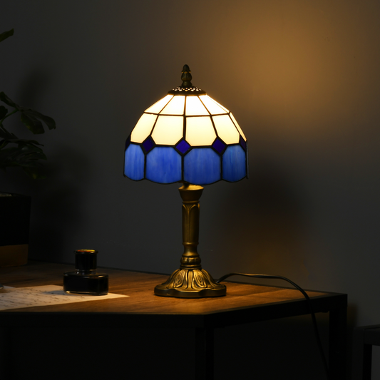 HOMCOM Blue Antique Tiffany Table Lamp 2