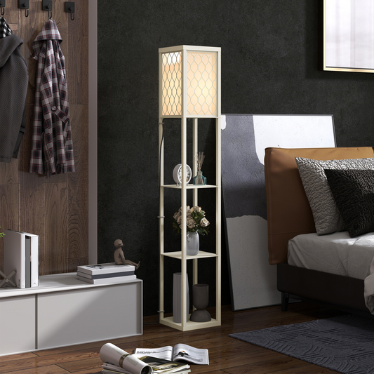 HOMCOM Floor Lamp 3 Shelves Fabric Shade 2