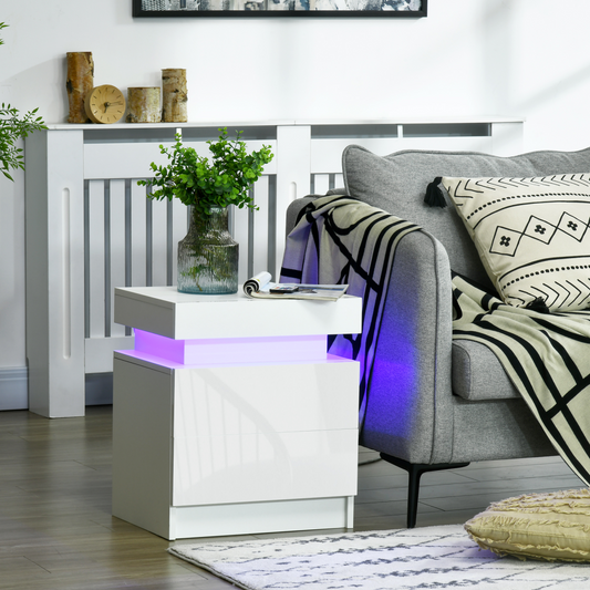 HOMCOM LED Bedside Table 2 Drawers White 2