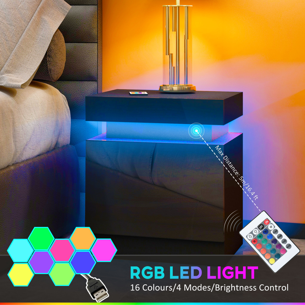 HOMCOM LED Bedside Table room scene