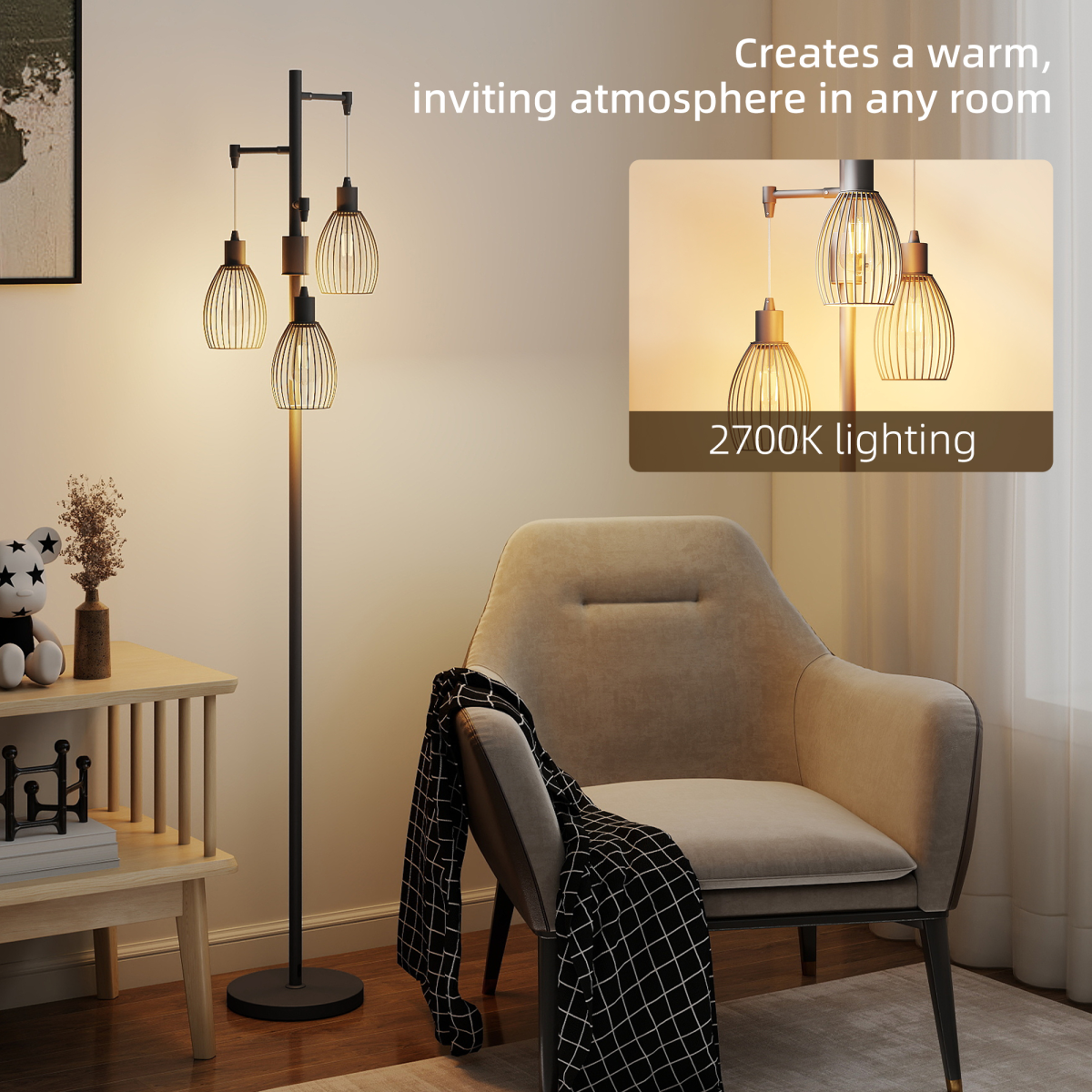 HOMCOM Industrial 3-Light Floor Lamp 5