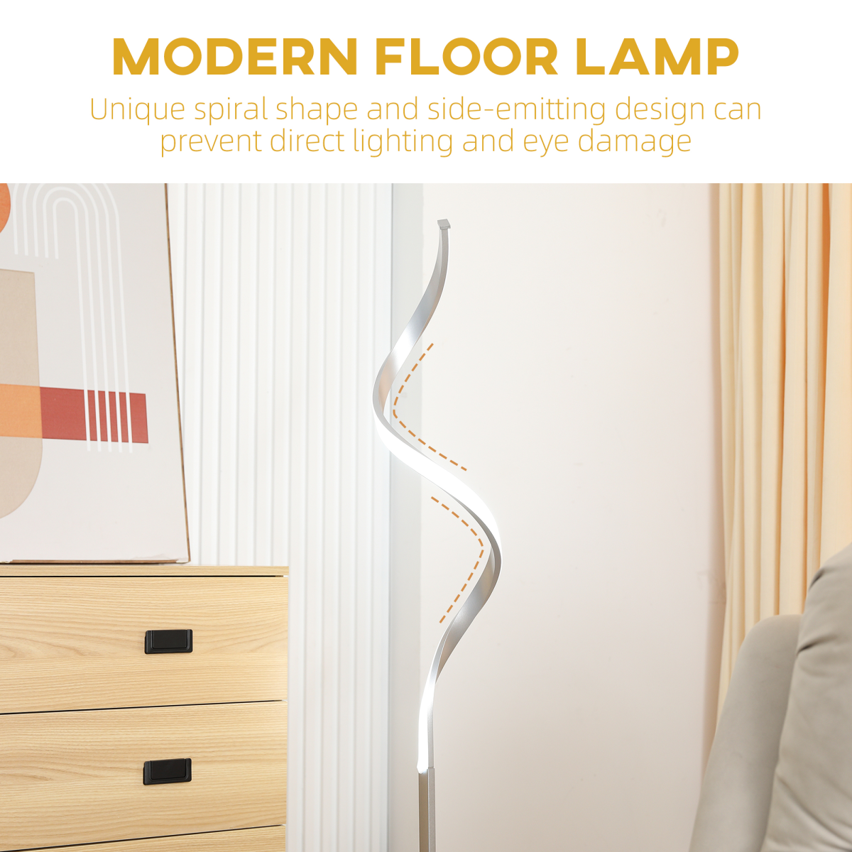 HOMCOM Spiral Floor Lamp Silver 3 Brightness 4