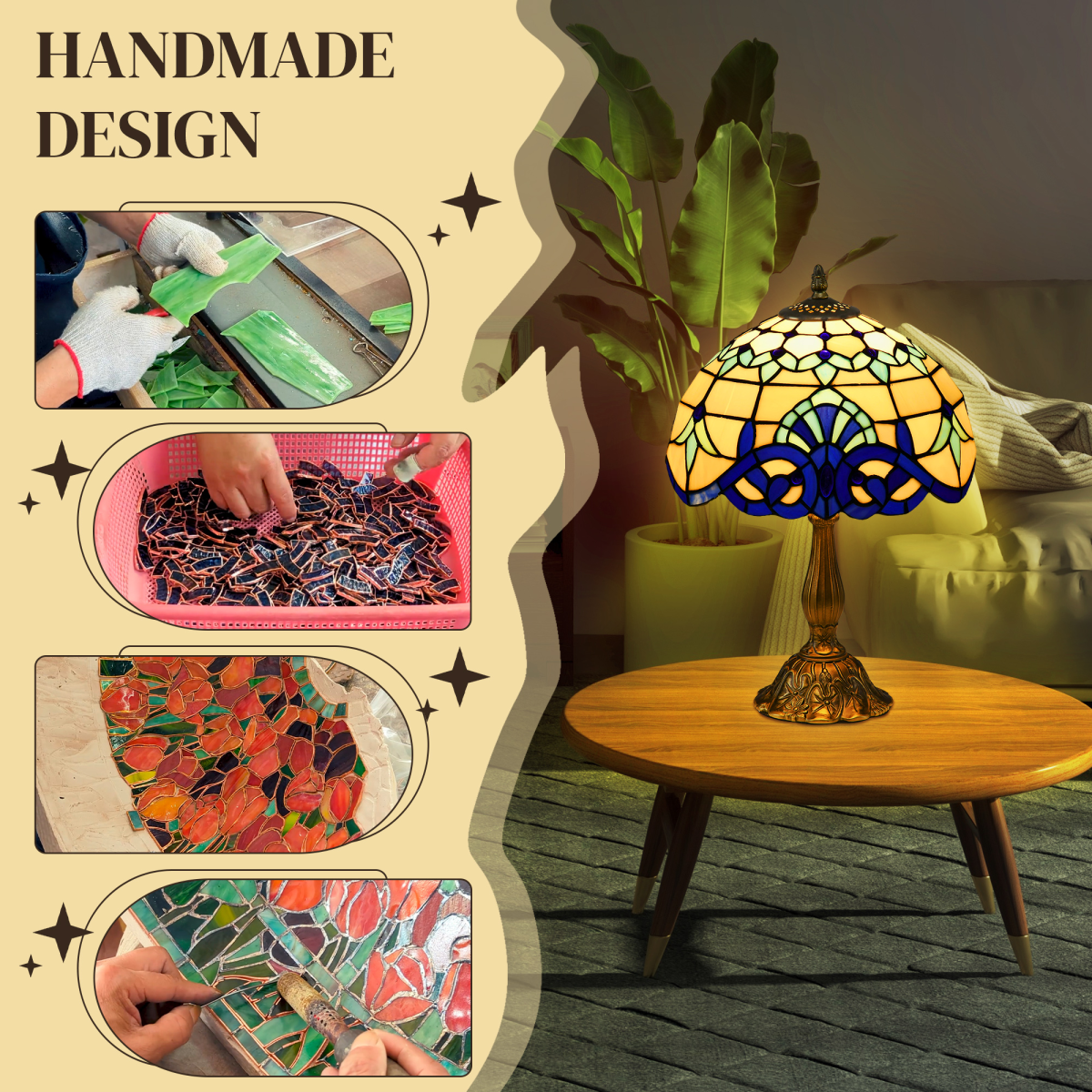 HOMCOM Tiffany Stained Glass Table Lamp 4