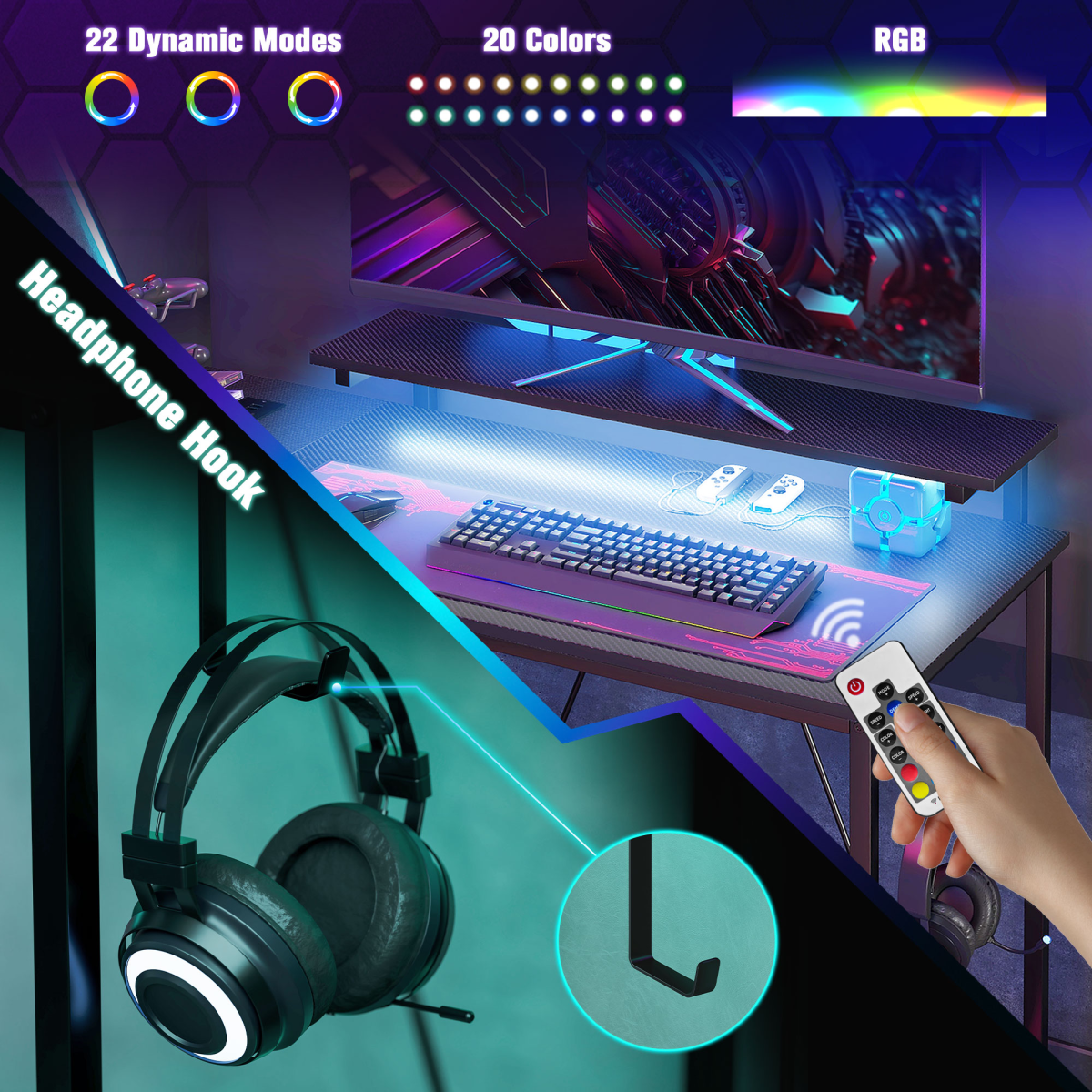 HOMCOM L-Shaped LED Gaming Desk 4