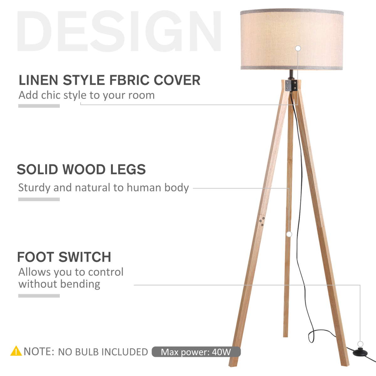 HOMCOM Beige Tripod Lamp Shelf