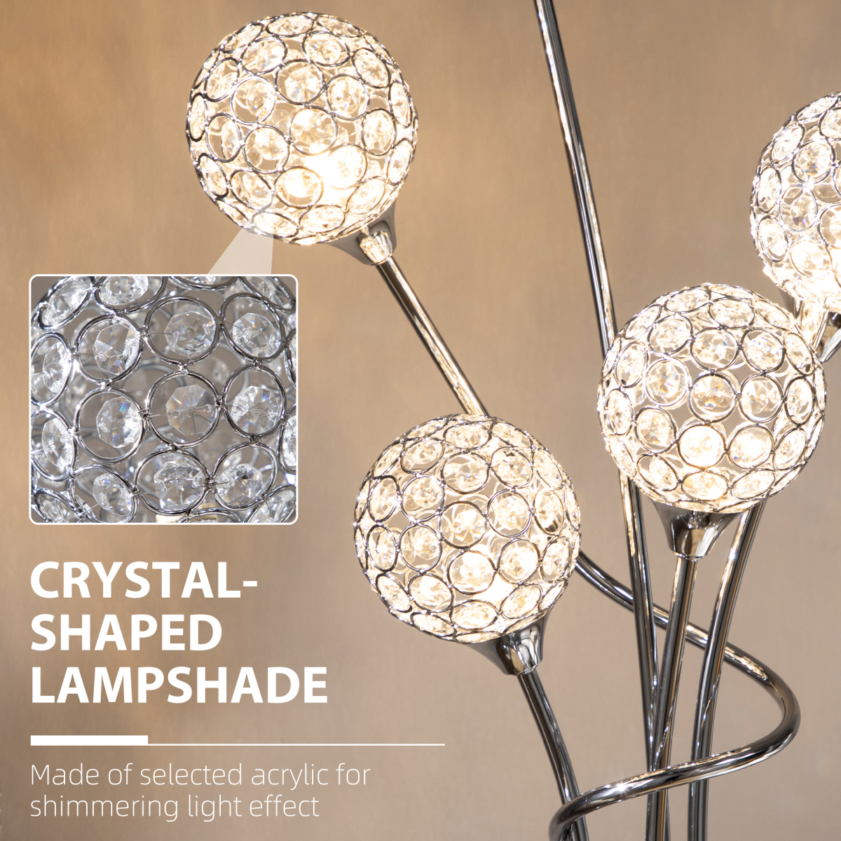 HOMCOM Crystal Floor Lamp Silver Base