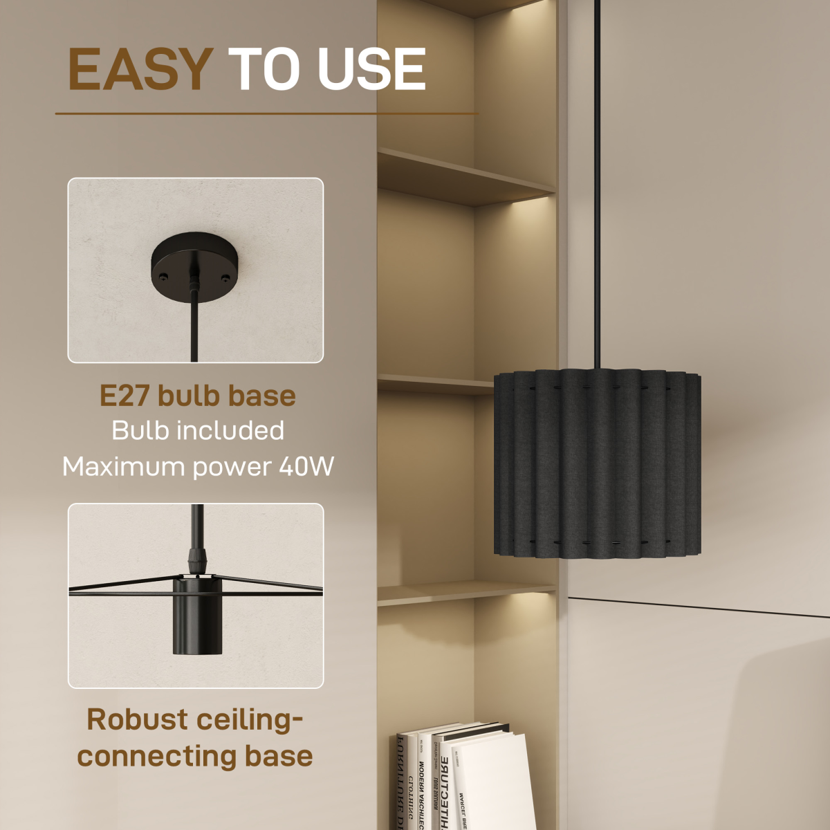 HOMCOM Linen Pendant Ceiling Light 4