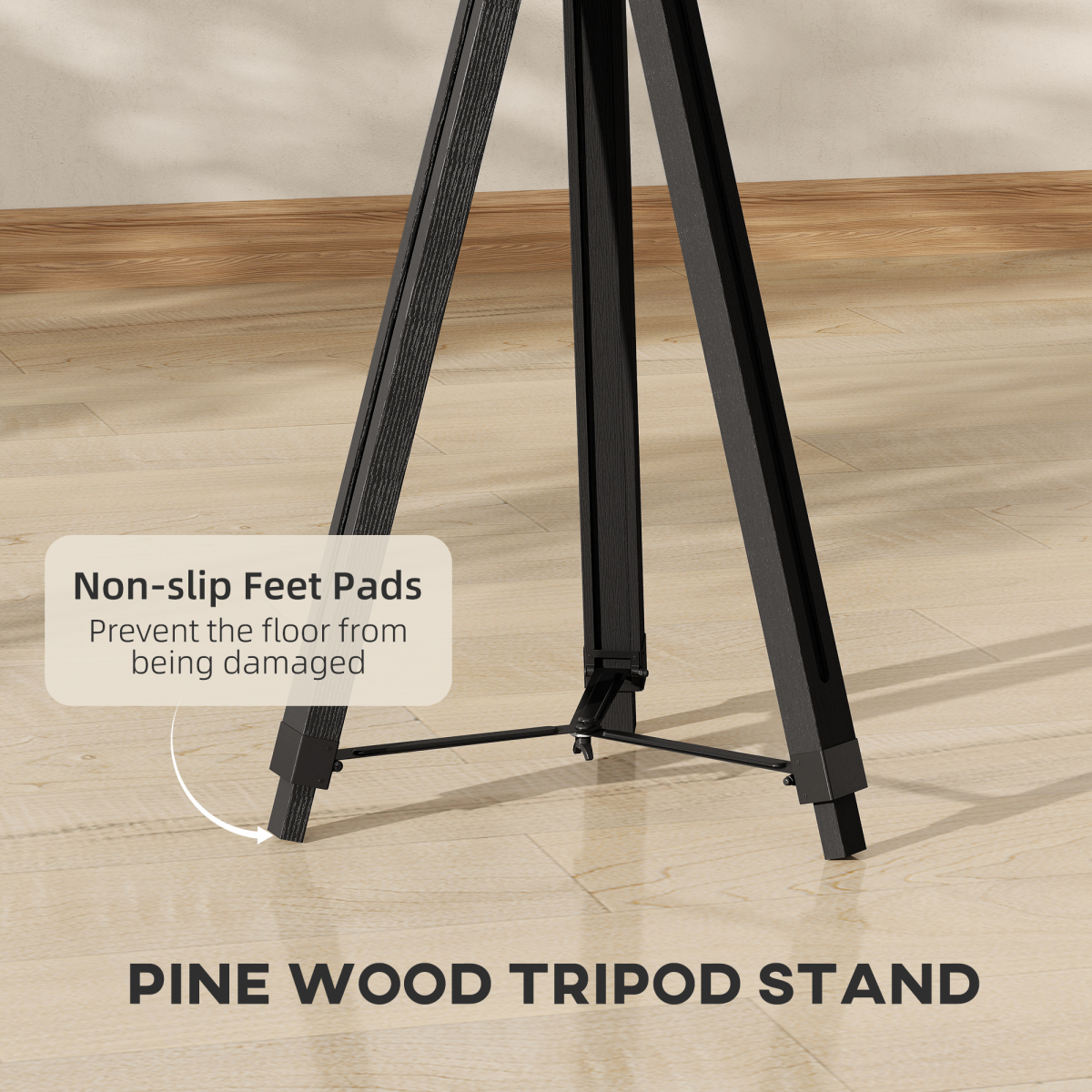 HOMCOM Industrial Tripod Spotlight Black Wood 4