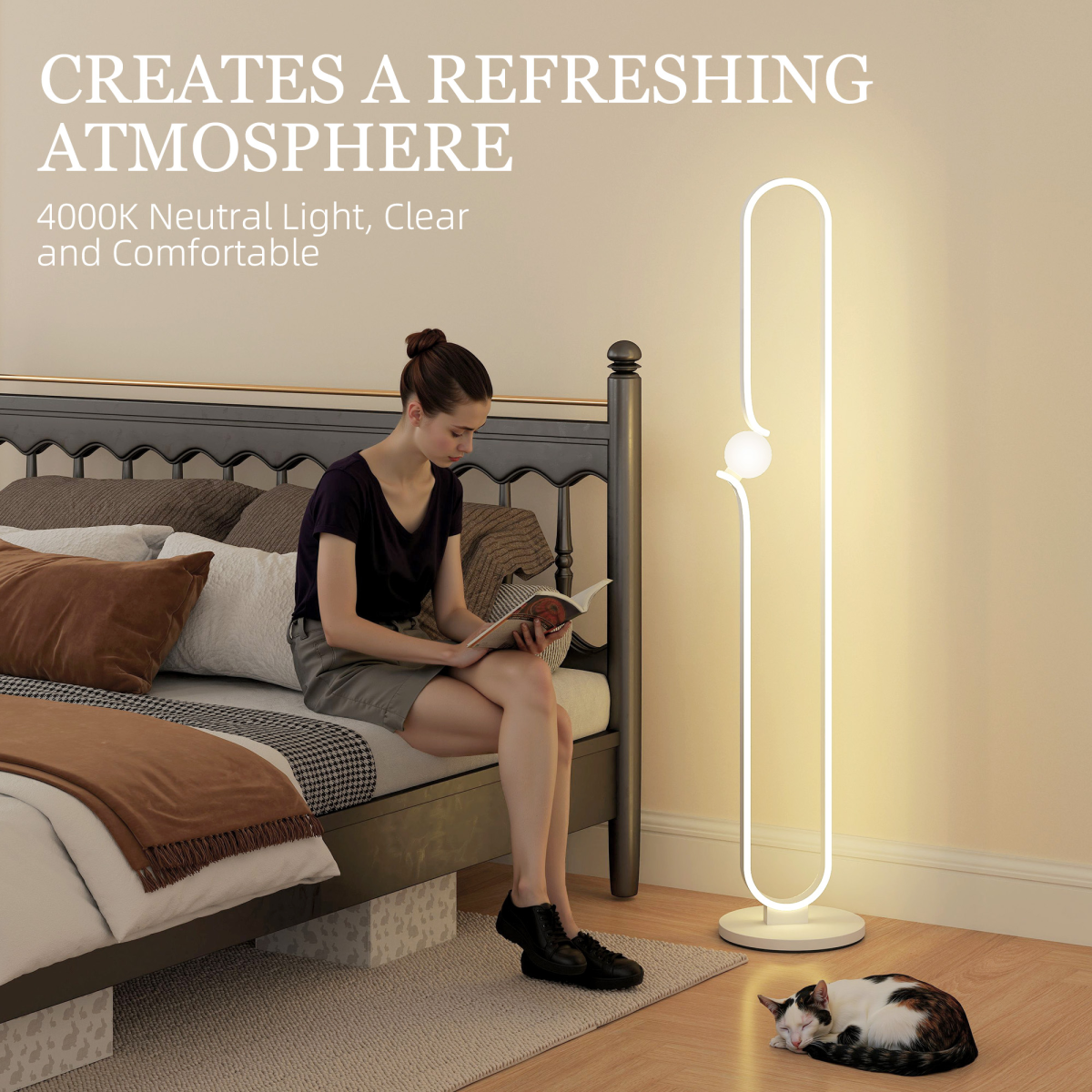HOMCOM Dimmable LED Floor Lamp White Glass Night Light 4