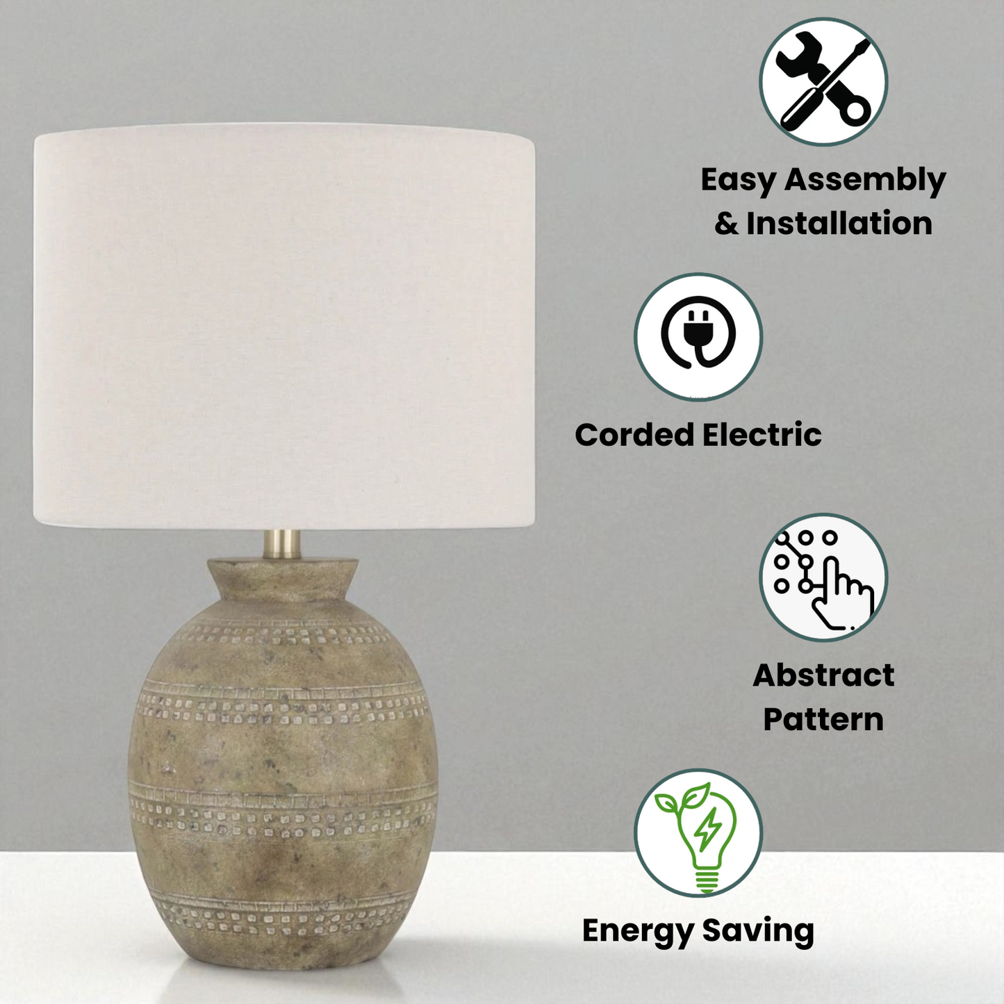 55cm Farmhouse Ceramic Table Lamp with Linen Shade