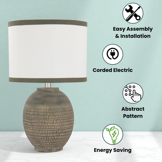 57cm Farmhouse Ceramic Table Lamp with Linen Shade