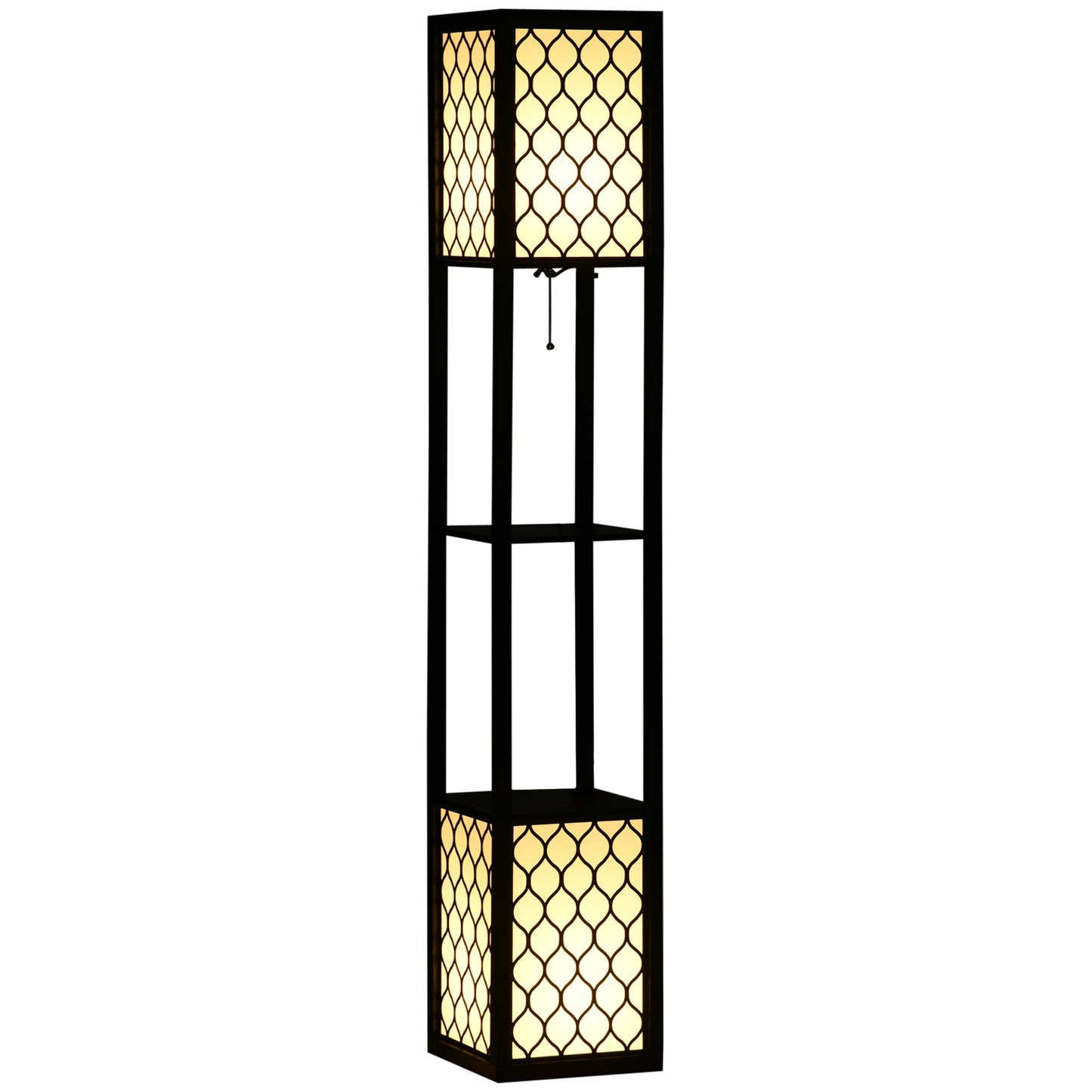 Floor Lamp with Shelves, Dual Light & Fabric Lampshade, 160cm, Black
