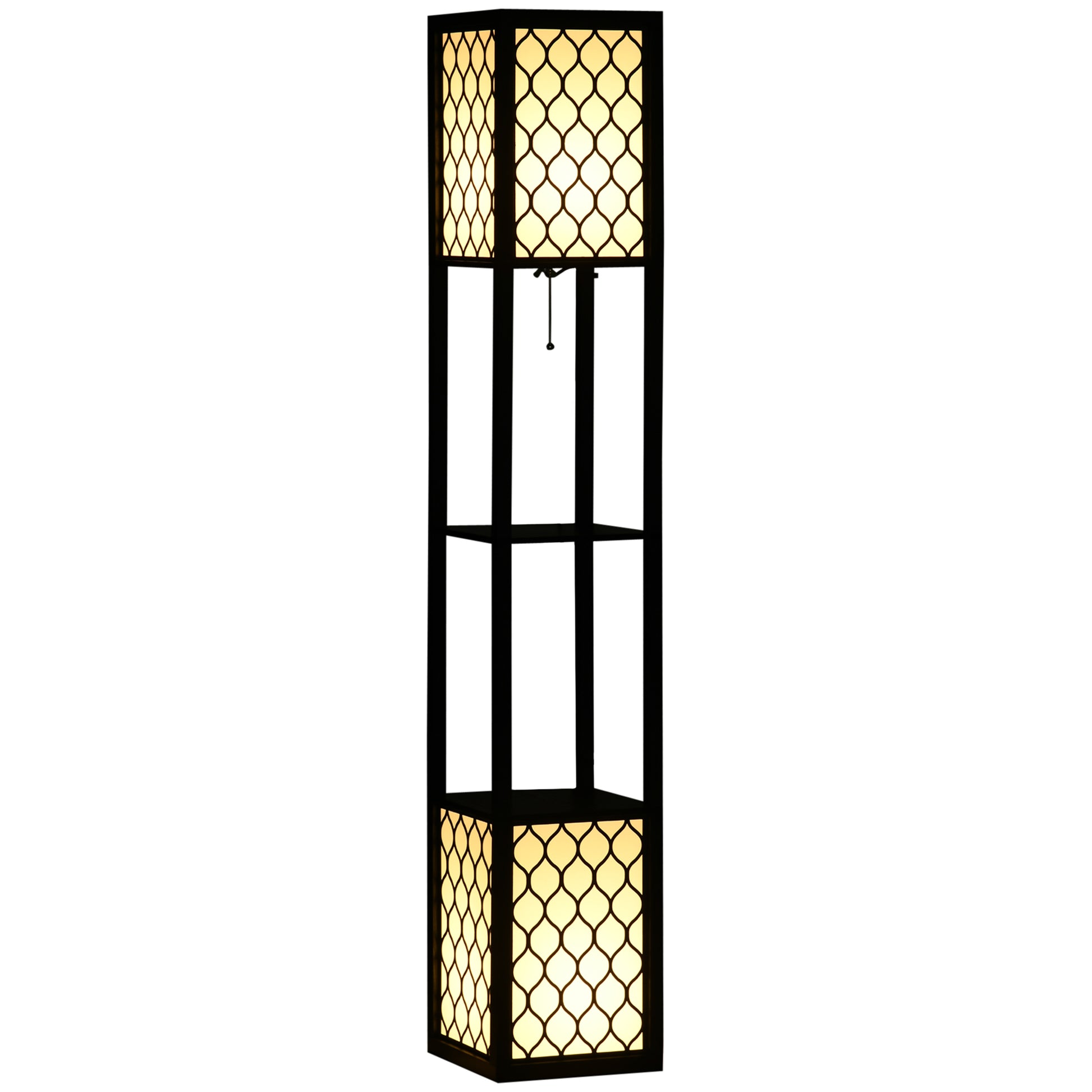 Floor Lamp with Shelves, Dual Light & Fabric Lampshade, 160cm, Black