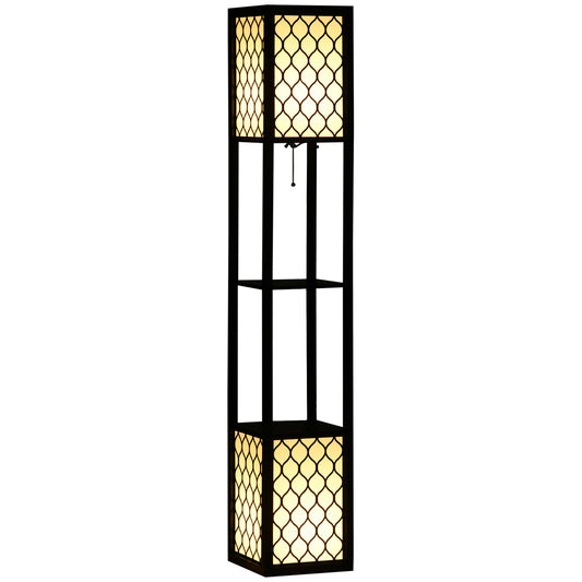 Floor Lamp with Shelves, Dual Light & Fabric Lampshade, 160cm, Black