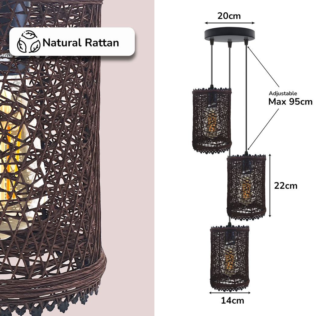 3-Head Rattan Pendant Hanging