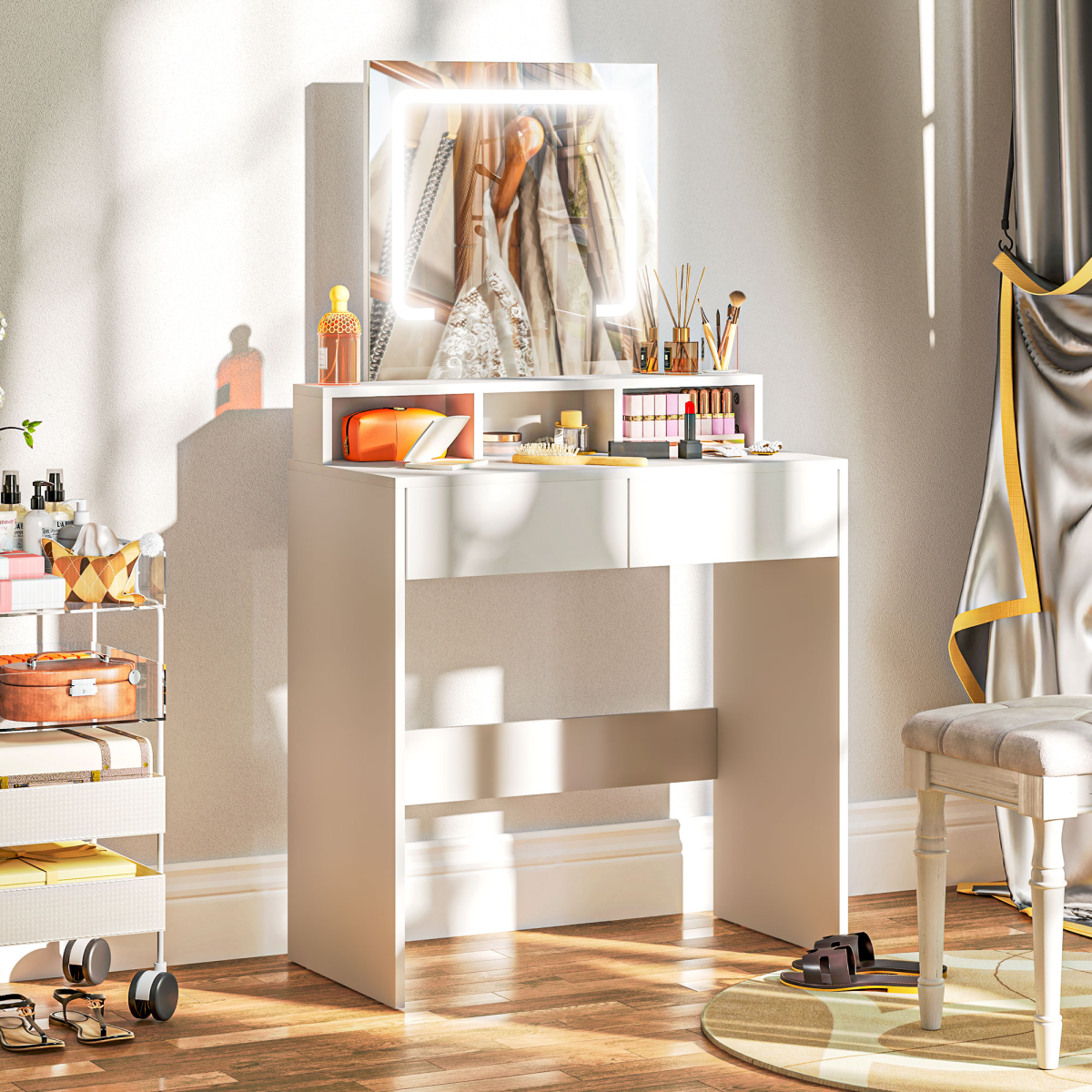 HOMCOM Dressing Table LED Mirror White 2