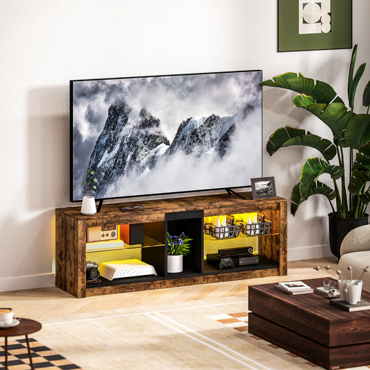 TV Stand and Entertainment Centre with LED Lights, Rustic Brown — detail