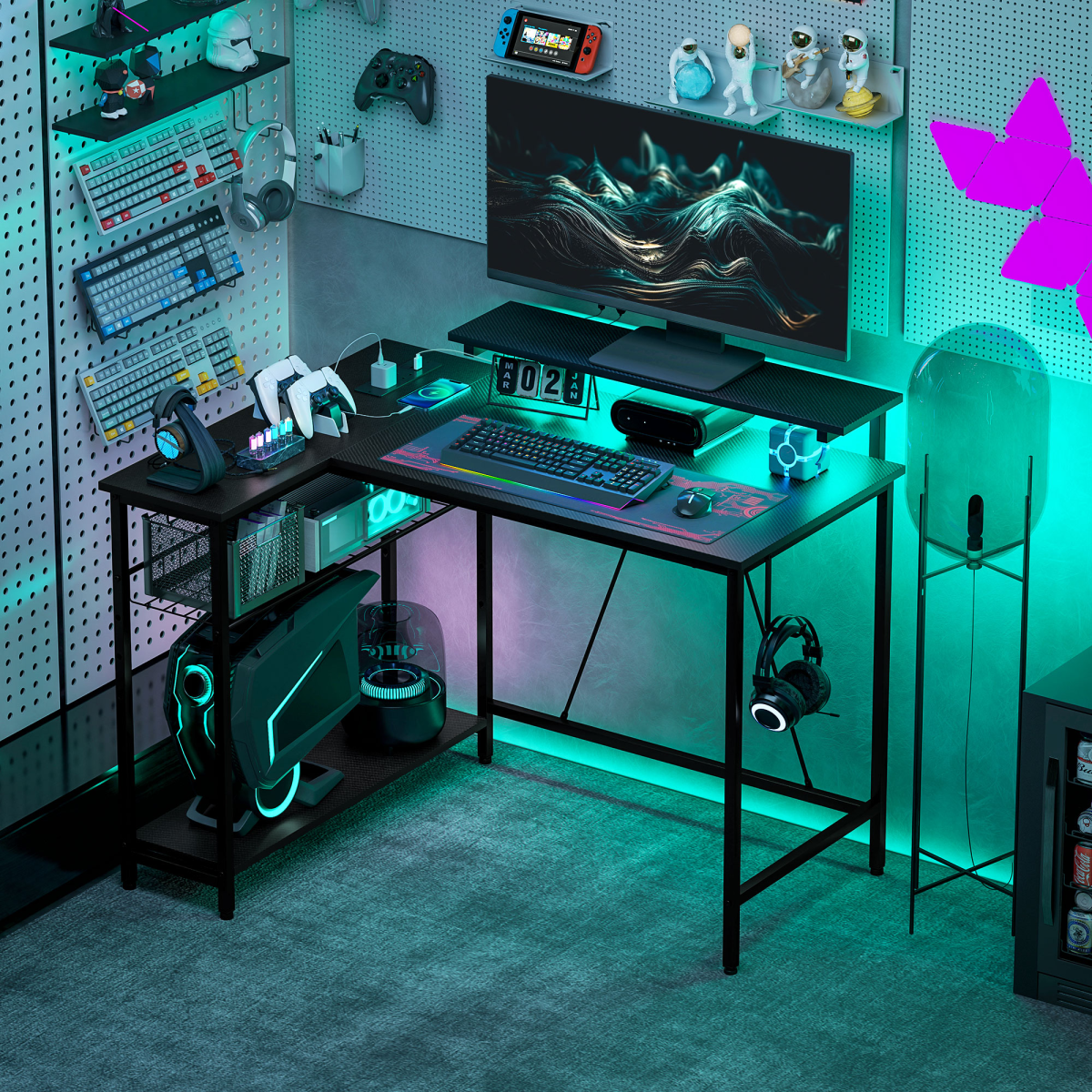 HOMCOM L-Shaped LED Gaming Desk 2