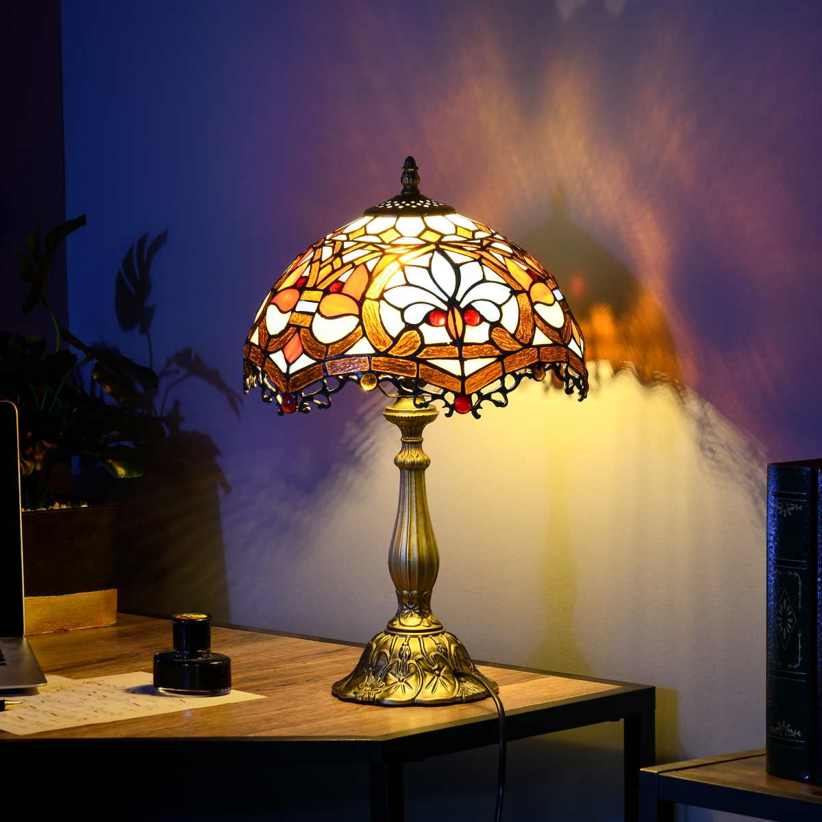 HOMCOM Sunflower Tiffany Table Lamp Large 2