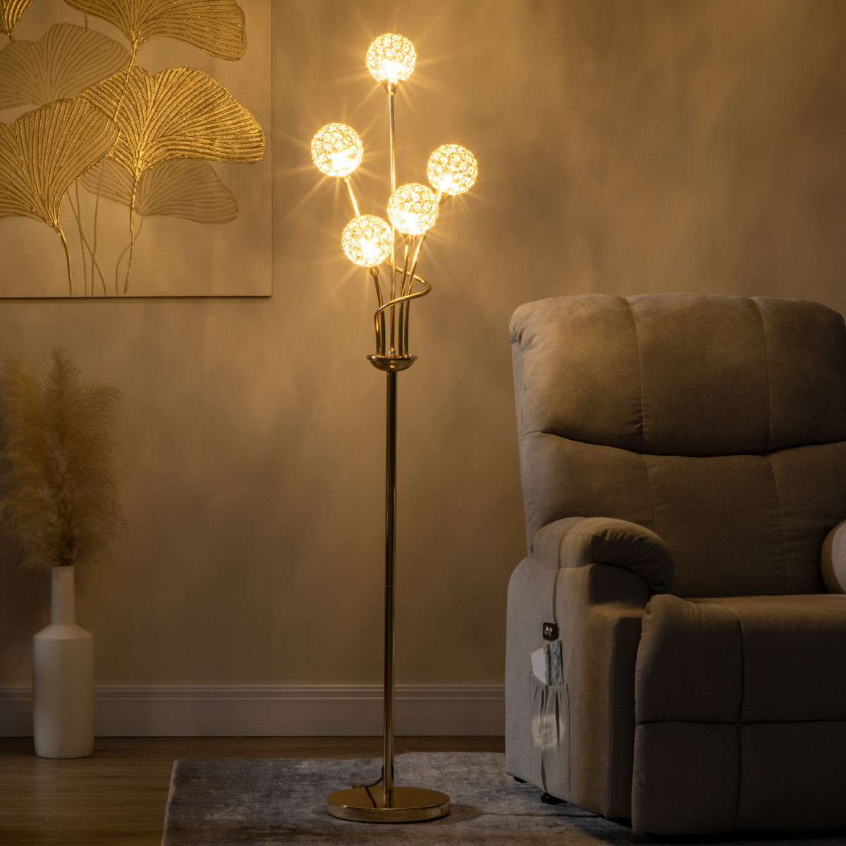 HOMCOM Crystal Floor Lamp Gold Detail