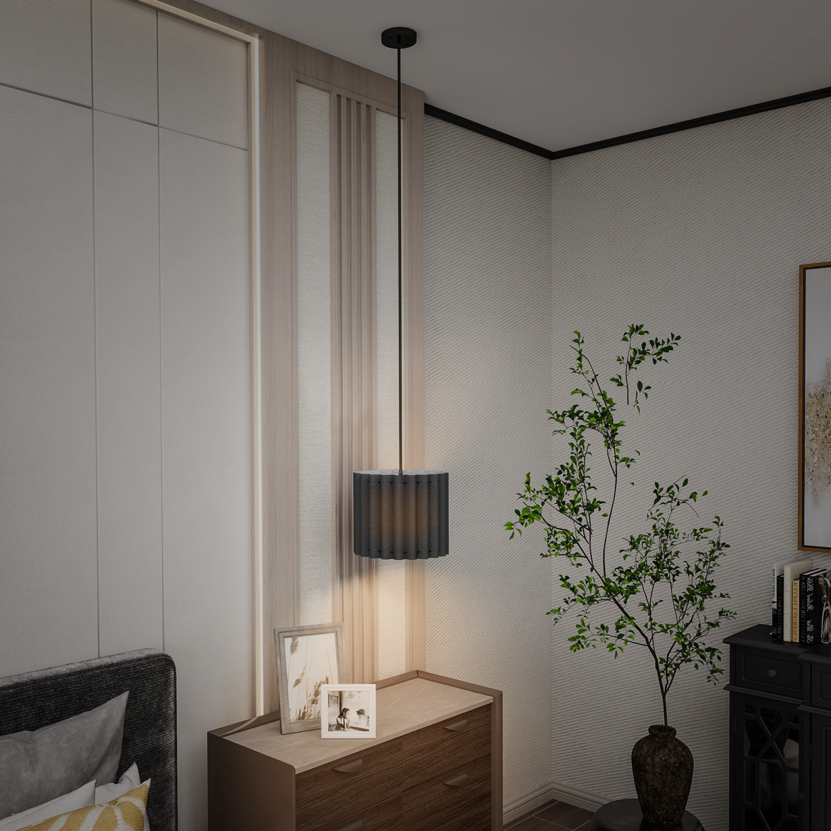 HOMCOM Linen Pendant Ceiling Light 2