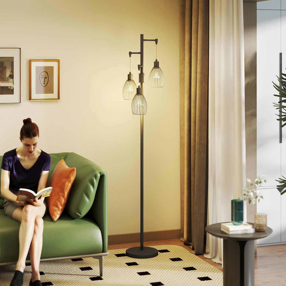 HOMCOM Industrial 3-Light Floor Lamp 3