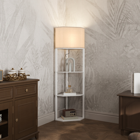 HOMCOM Corner Floor Lamp with Shelves 2