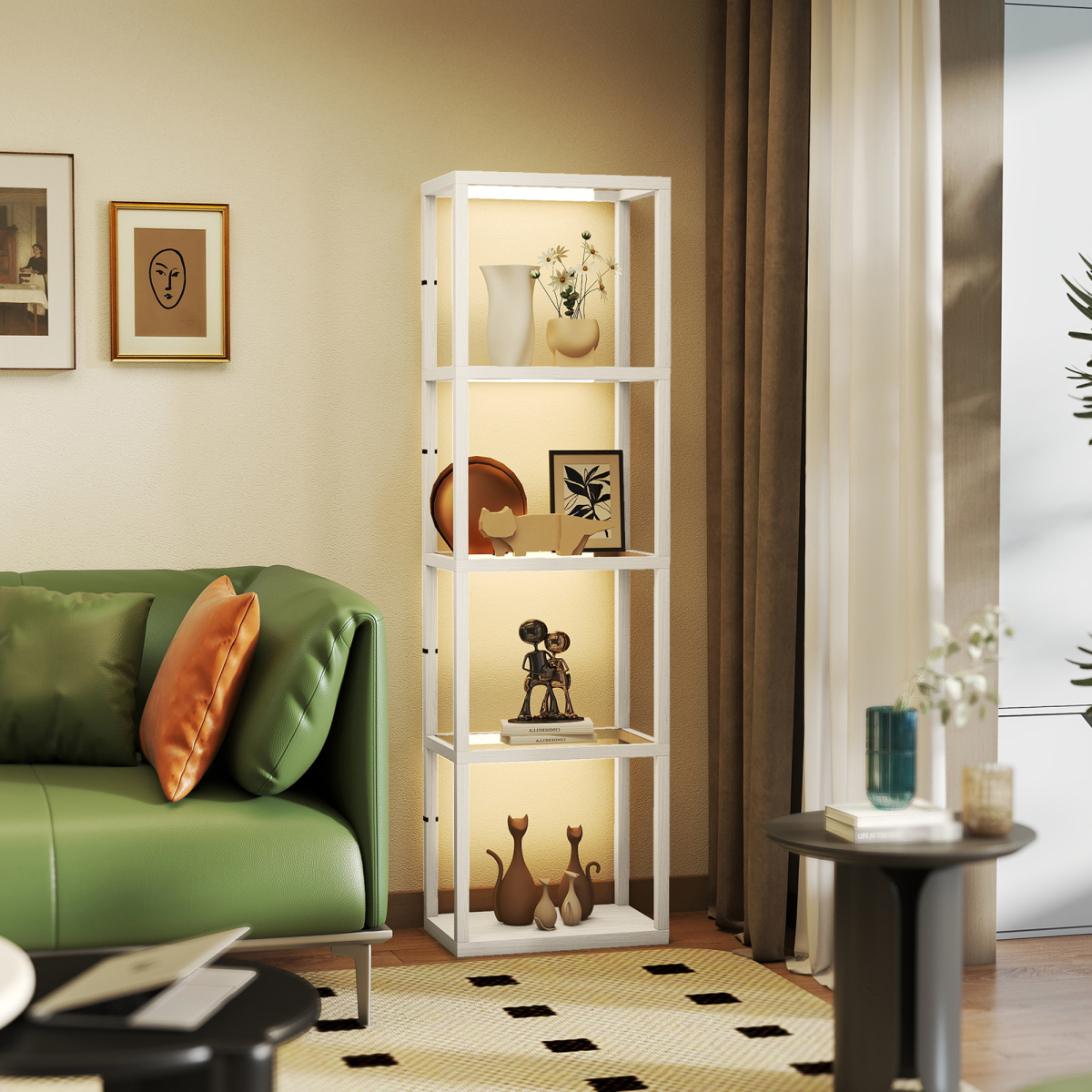 HOMCOM LED Floor Lamp Glass Shelves Dimmable 2
