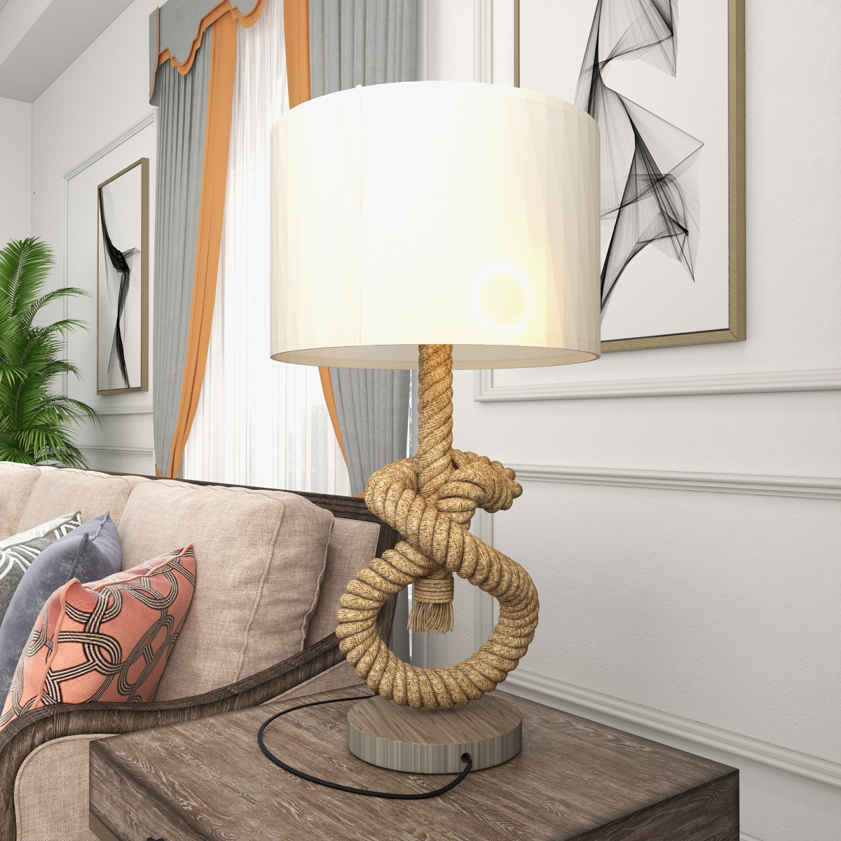 HOMCOM LED Nautical Table Lamp USB 2
