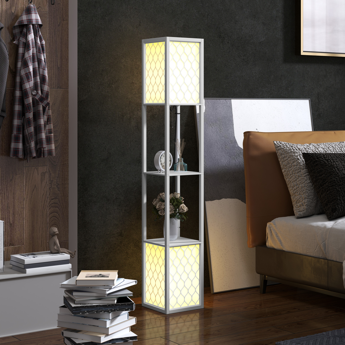 HOMCOM 2-Light Floor Lamp with Shelves White 2