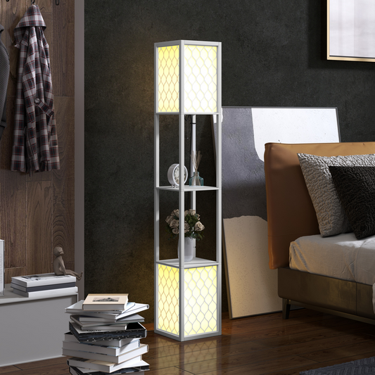 HOMCOM 2-Light Floor Lamp with Shelves White 2
