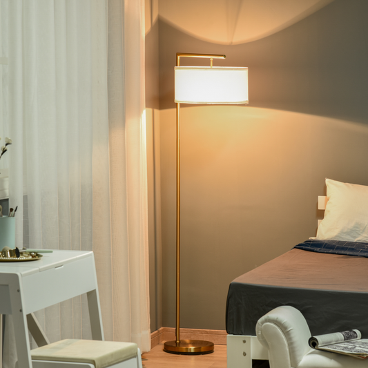 HOMCOM Floor Lamp Linen Shade Round Base 2