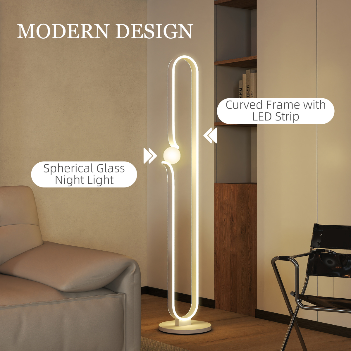 HOMCOM Dimmable LED Floor Lamp White Glass Night Light 3