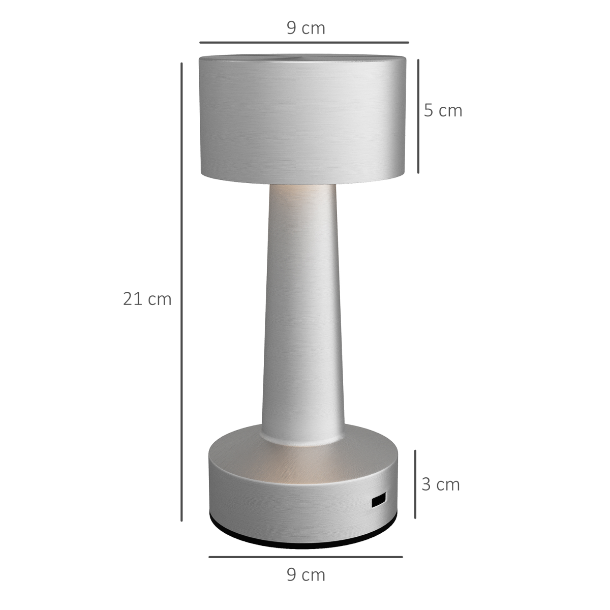 HOMCOM Cordless LED Table Lamp Silver Battery 3