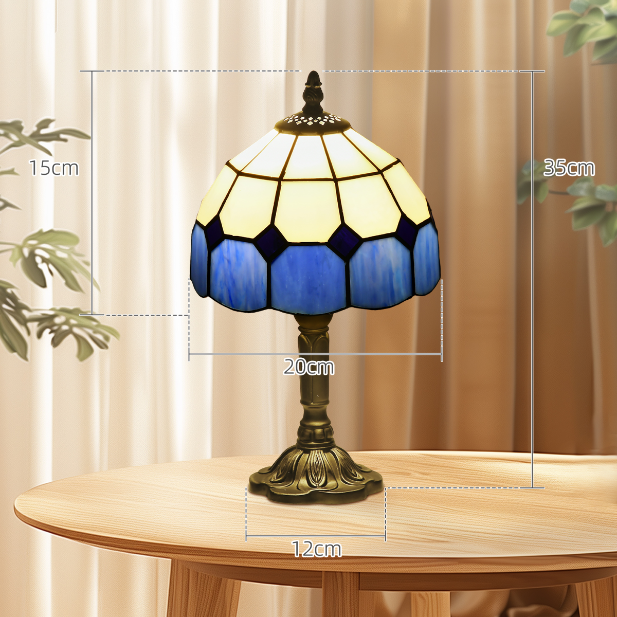 HOMCOM Blue Antique Tiffany Table Lamp 3