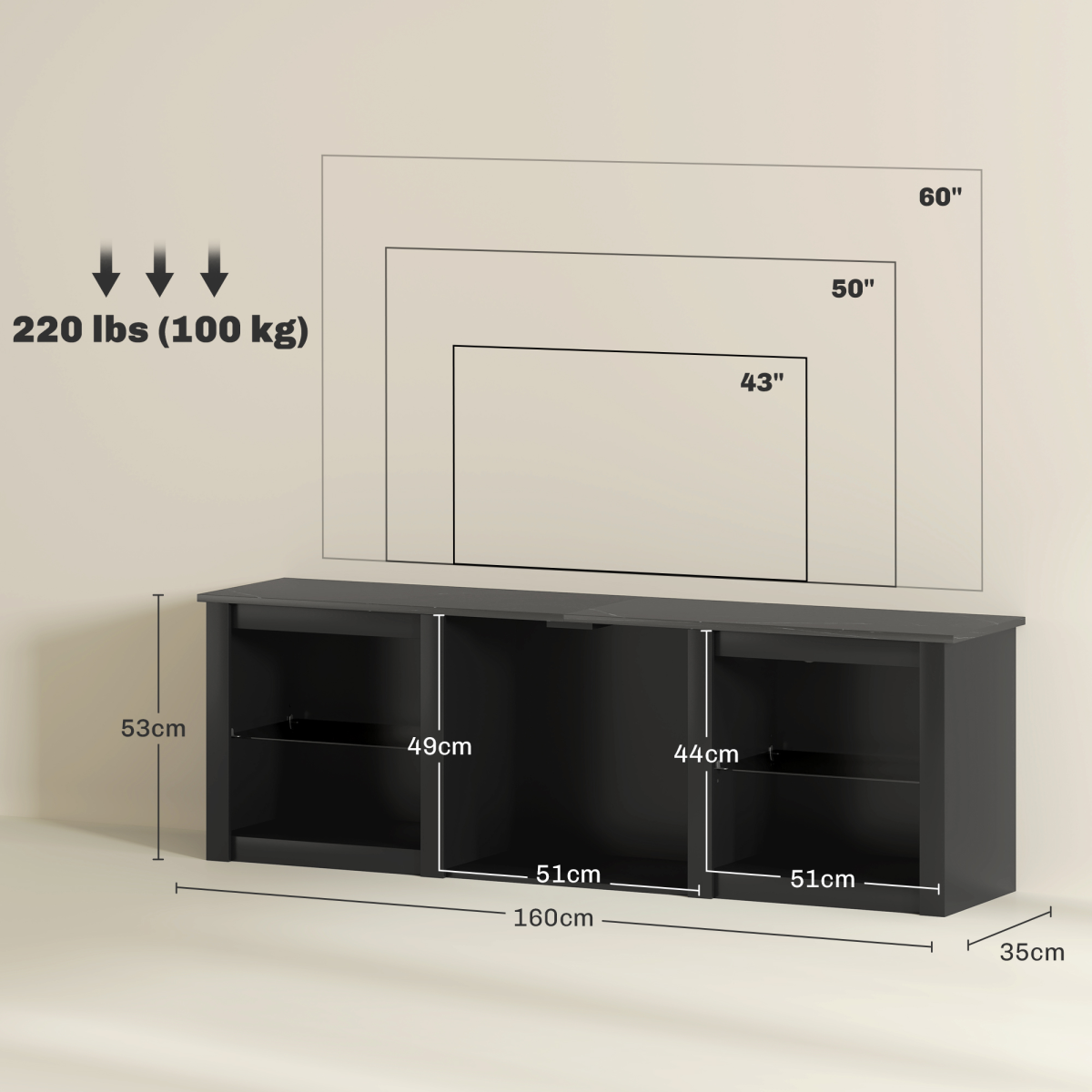 HOMCOM 160cm TV Unit LED Black 3