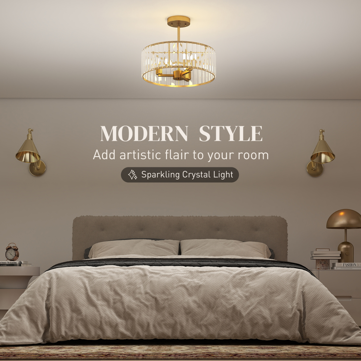 HOMCOM Crystal Chandelier Ceiling Light 3