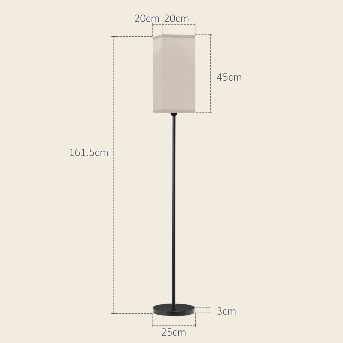 Standing Floor Lamp with Linen Shade, 120cm, Black