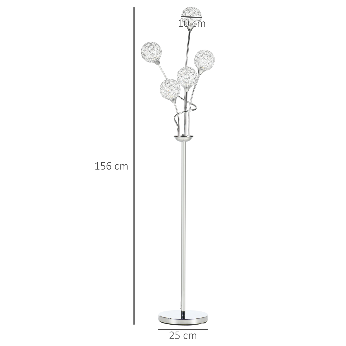 HOMCOM Crystal Floor Lamp Silver Side