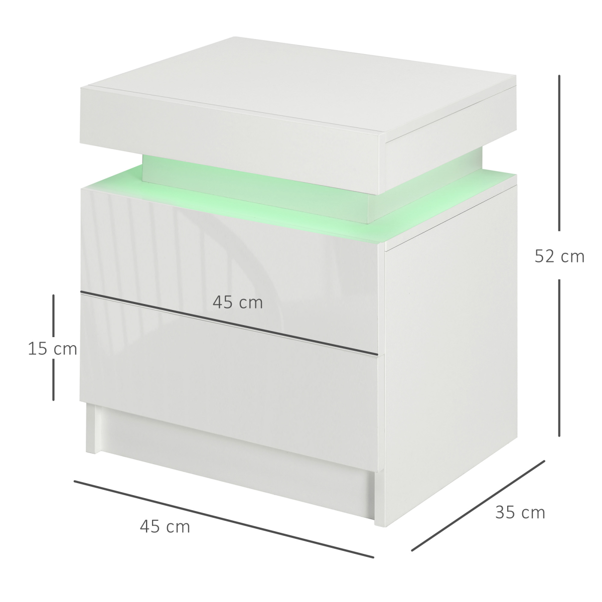 HOMCOM LED Bedside Table 2 Drawers White 3