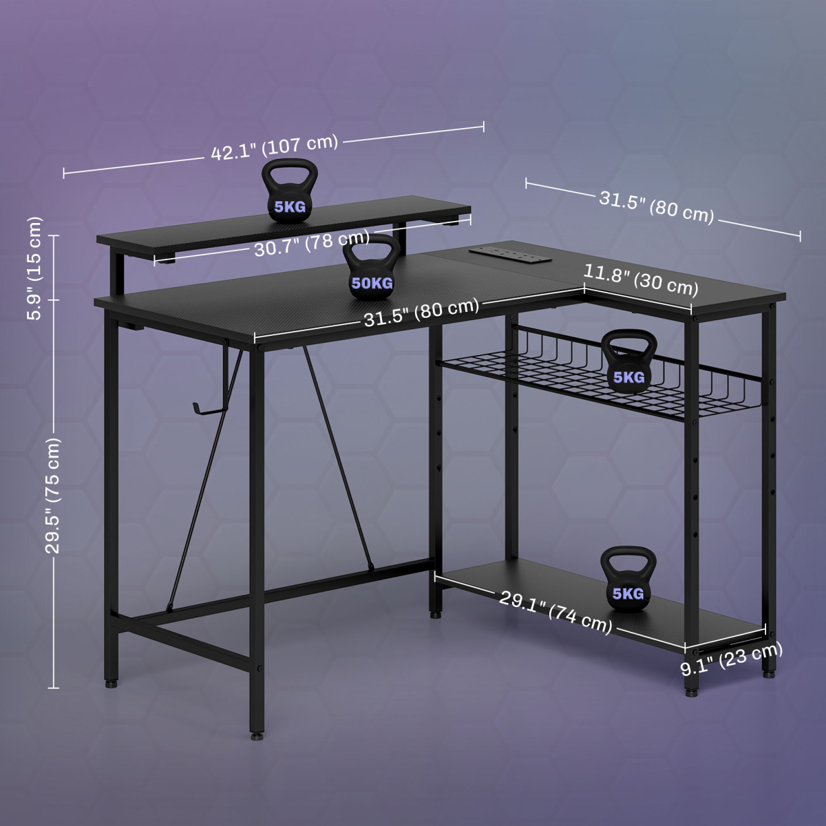 HOMCOM L-Shaped LED Gaming Desk 3