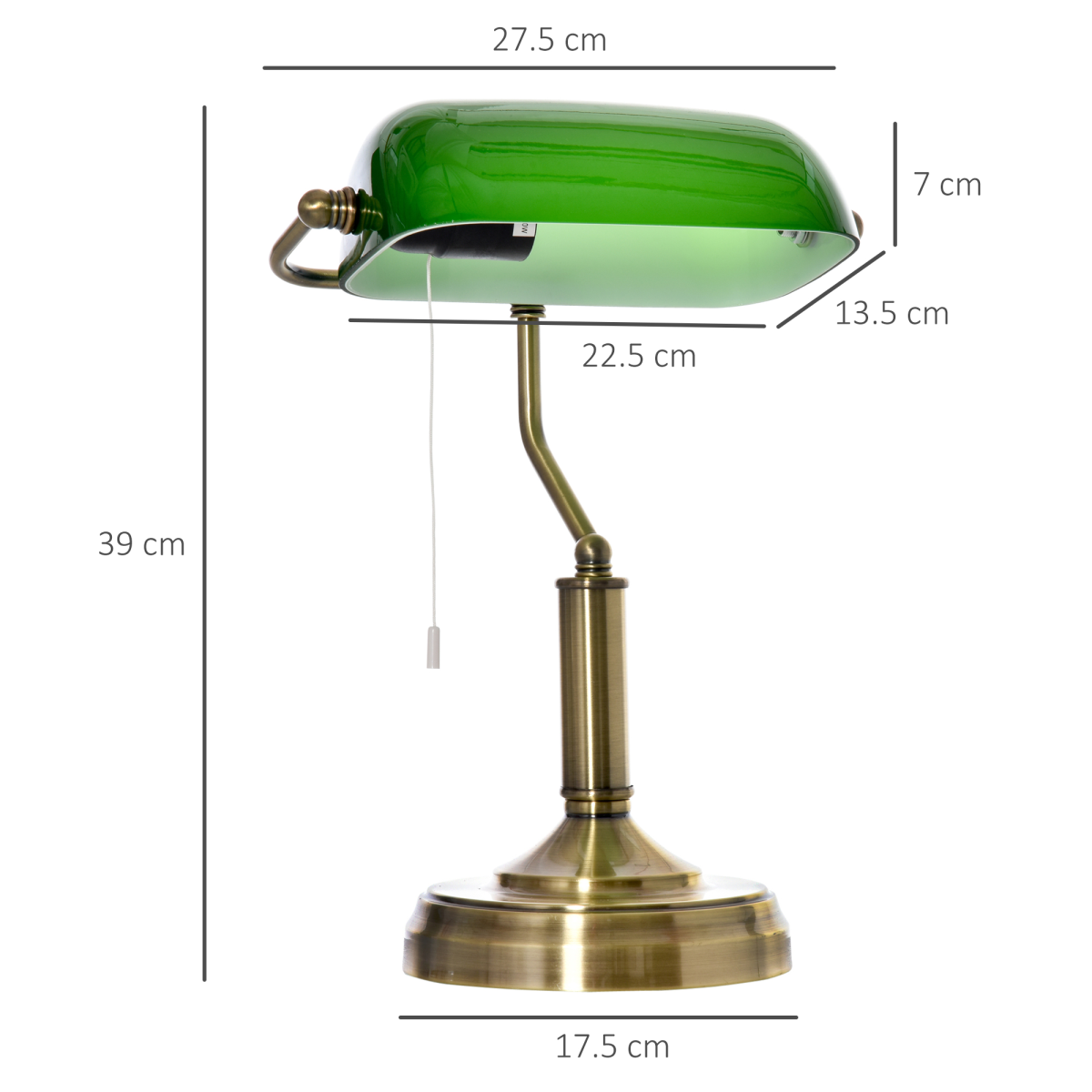 Banker's Table Lamp with Antique Bronze Base & Green Glass Shade