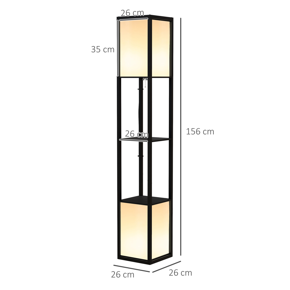 Shelf Floor Lamp with Dual Light & Fabric Shade, 156cm, Black