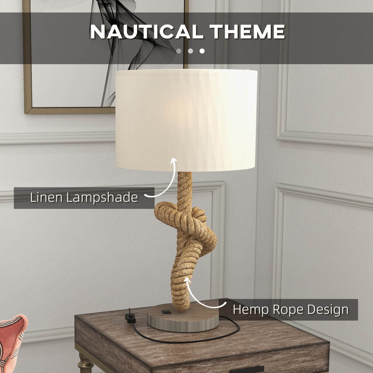 HOMCOM LED Nautical Table Lamp USB 3