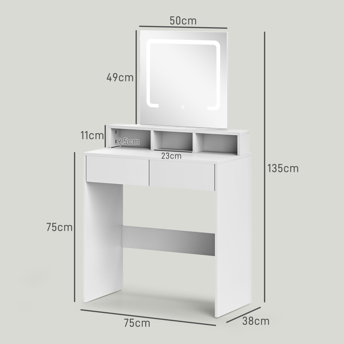 HOMCOM Dressing Table LED Mirror White 3