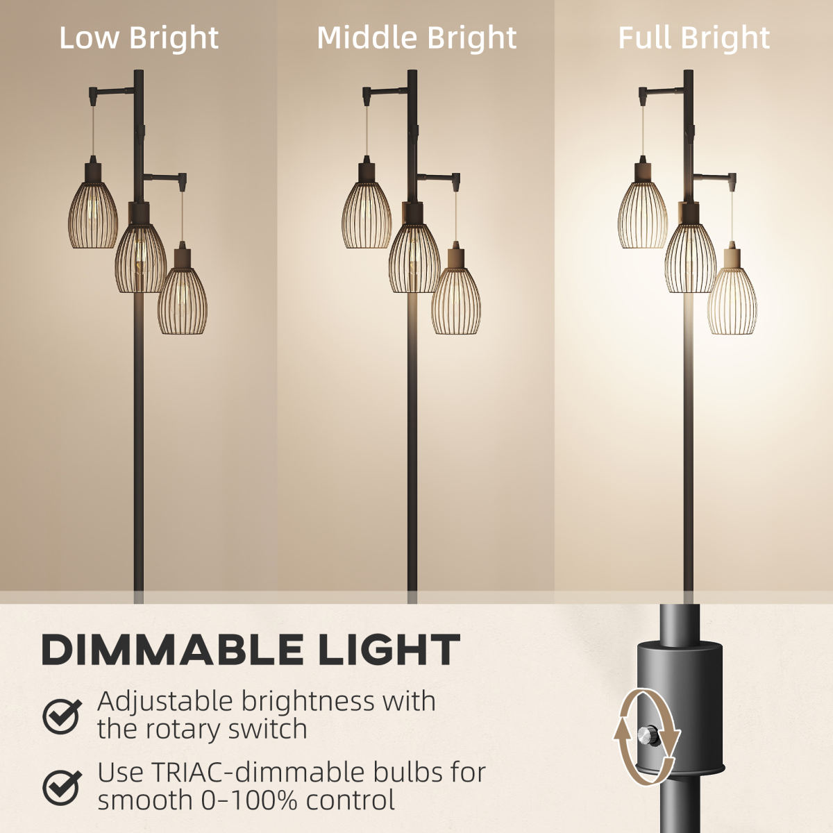 HOMCOM Industrial 3-Light Floor Lamp 4