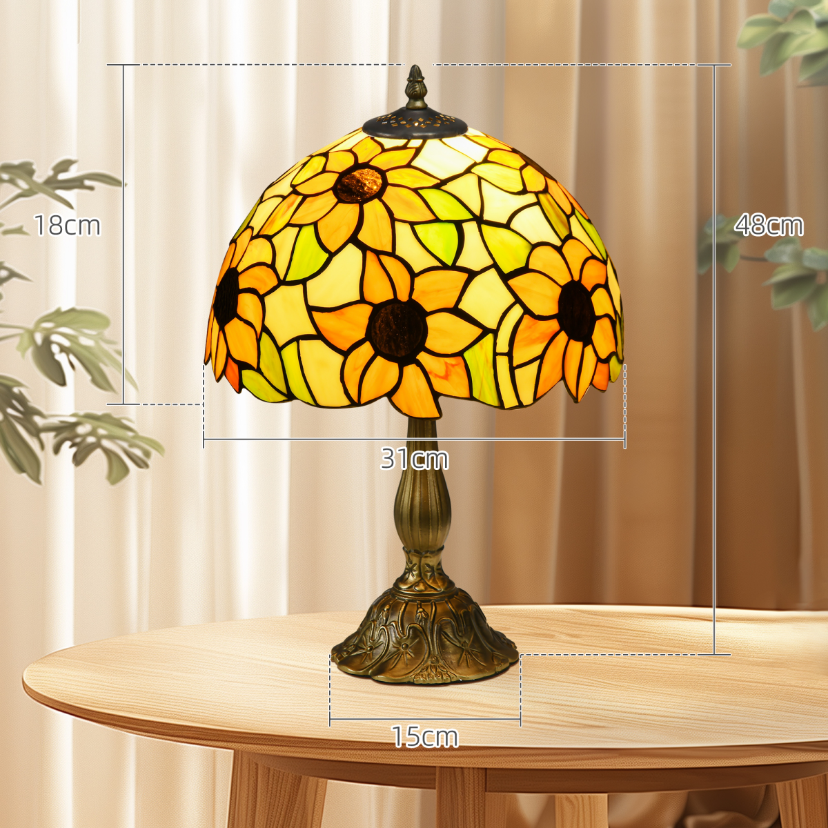 HOMCOM Sunflower Tiffany Table Lamp 3