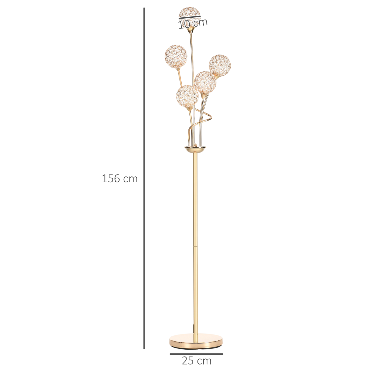 HOMCOM Crystal Floor Lamp Gold Side