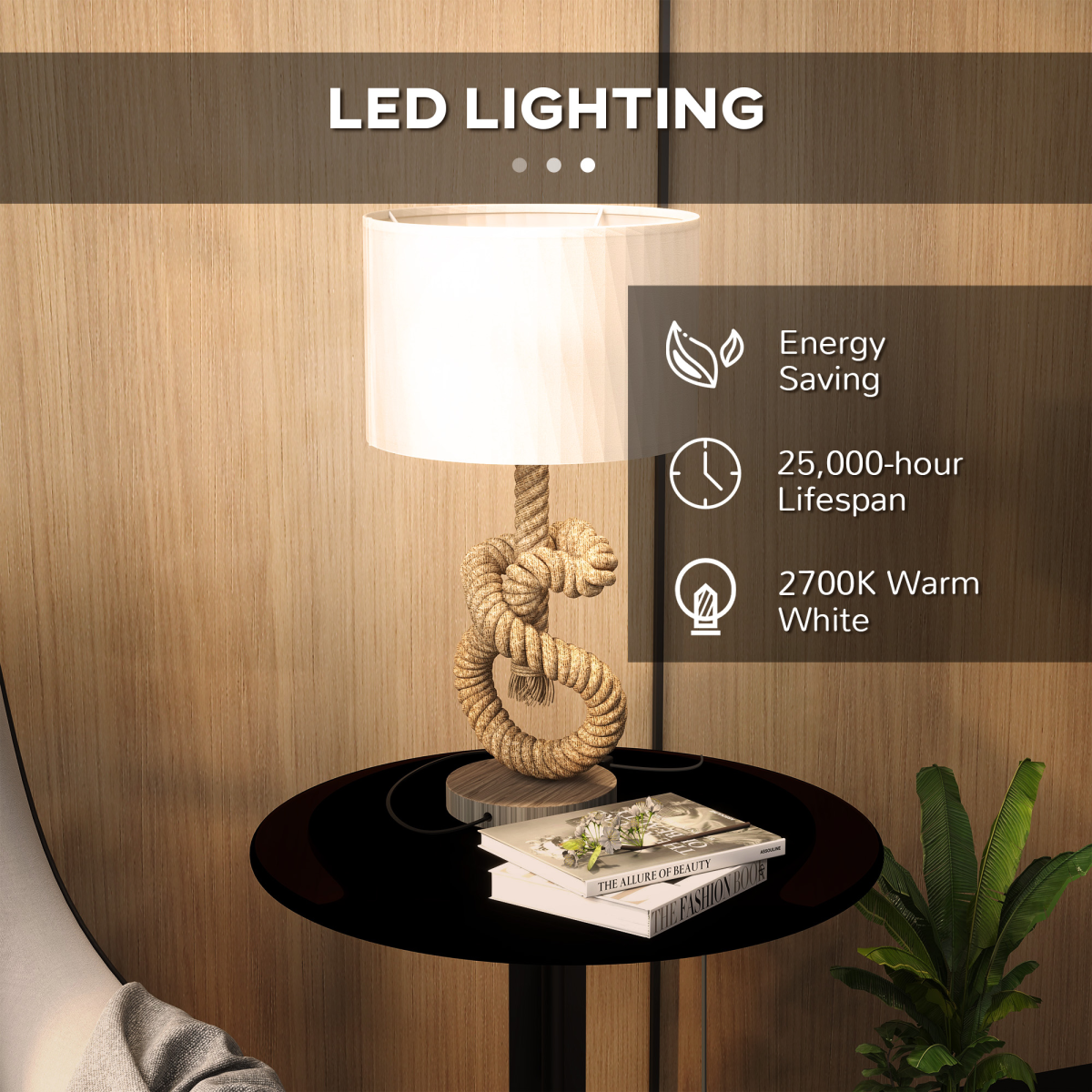 HOMCOM LED Nautical Table Lamp USB 4